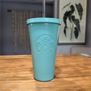 2015 Starbucks Stainless Steel 16oz Aqua Tumbler with Straw